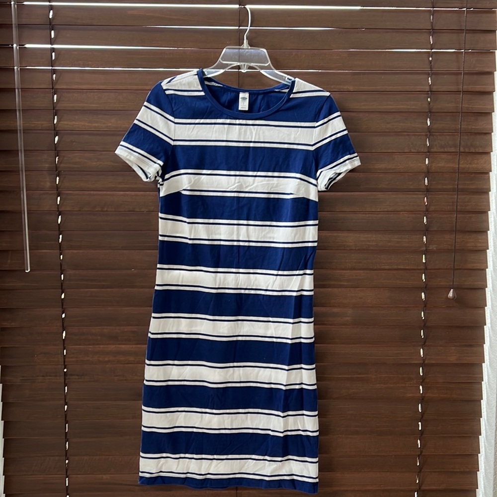 Blue and white striped dress